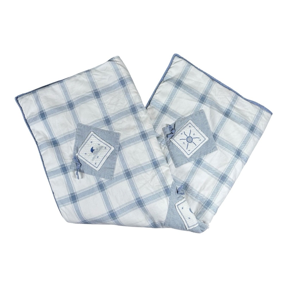 Eddie Bauer Crib Quilt Baby Blanket Blue and‎ White Made In USA